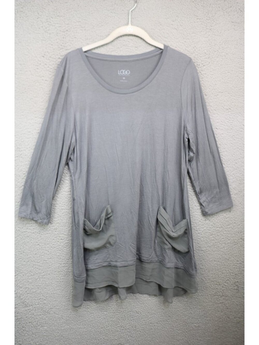 LOGO by Lori Goldstein 3/4 Sleeve Rayon Tunic-Medium-Pockets-Boho